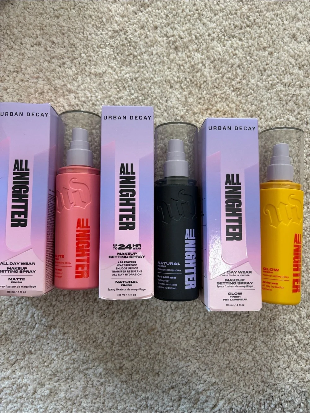 NEW Urban Decay All Nighter Setting Sprays Trio matte, natural, glow